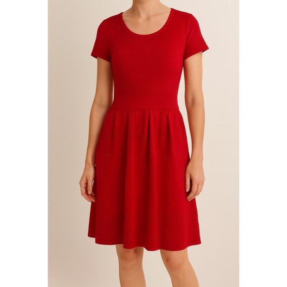 J. McLaughlin Red Knit Fit & Flare Dress Medium Stretch Nylon Rayon - Picture 1 of 7